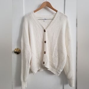 Time and Tru Off-White Button-Up Cardigan